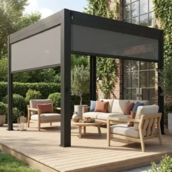 sweeek Pergola bioclimatica 3x3m in alluminio V2 + 2 tende da 3m