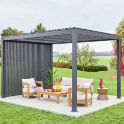 sweeek Pergola bioclimatica 3x4m in alluminio + 3 persiane verticali 1m