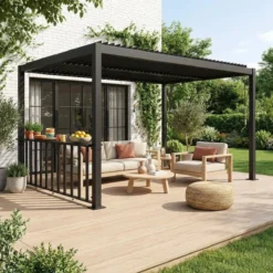 sweeek Pergola bioclimatica 3x3m in alluminio e acciaio + ringhiera bassa 3m
