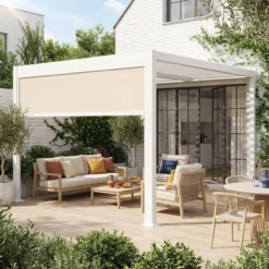 sweeek Pergola bioclimatica 3x3m in alluminio e acciaio + tenda 3m