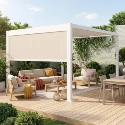 sweeek Pergola bioclimatica 3x3m in alluminio e acciaio + tenda 3m