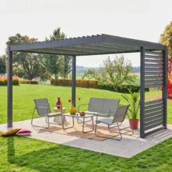 sweeek Pergola bioclimatica 3,5x3,5m in alluminio con lamelle orientabili + persiana