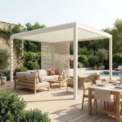 sweeek Pergola bioclimatica 3x4m in alluminio + 1 persiana 1m + 1 persiana 1.3m