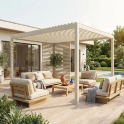 sweeek Pergola bioclimatica 3x4m in alluminio + 1 persiana 1m + 1 persiana 1.3m