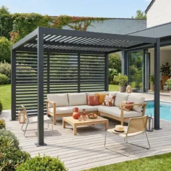 sweeek Pergola bioclimatica 3x4m in alluminio e acciaio + 3 persiane 1.3m