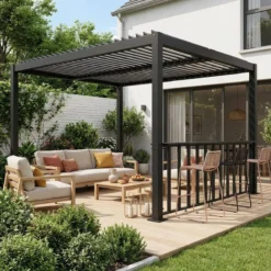 sweeek Pergola bioclimatica 3x4m in alluminio e acciaio + bar 3m