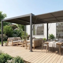 sweeek Pergola bioclimatica 3x4m in alluminio e acciaio + tenda 4m