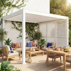 sweeek Pergola bioclimatica 3x4m in alluminio + 3 persiane 1m lamelle orientabili