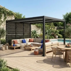 sweeek Pergola bioclimatica 3x4m in alluminio e acciaio + 3 persiane 1m