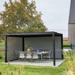 sweeek Pergola bioclimatica 3x4m in alluminio e acciaio + 1 tenda 3m + 1 tenda 4m