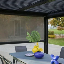 sweeek Pergola bioclimatica 3x4m in alluminio e acciaio + 1 tenda 3m + 1 tenda 4m