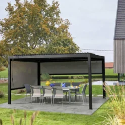 sweeek Pergola bioclimatica 3x4m in alluminio e acciaio + 1 tenda 3m + 1 tenda 4m