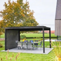 sweeek Pergola bioclimatica 3x4m in alluminio e acciaio + tenda 3m