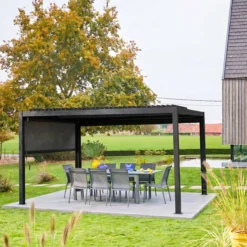 sweeek Pergola bioclimatica 3x4m in alluminio e acciaio + tenda 3m