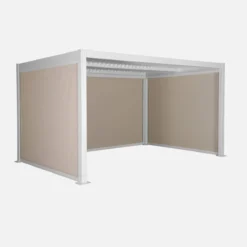 sweeek Pergola bioclimatica 3x4m in alluminio e acciaio + 2 tende 3m + 1 tenda 4m