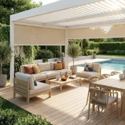 sweeek Pergola bioclimatica 3x4m in alluminio e acciaio + 2 tende 3m + 1 tenda 4m