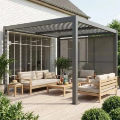 sweeek Pergola bioclimatica 3x3m in alluminio e acciaio + tenda 3m