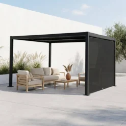 sweeek Pergola bioclimatica 3x4m in alluminio e acciaio + tenda 3m