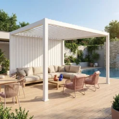 sweeek Pergola bioclimatica 3x4m in alluminio + pannello verticale 4m