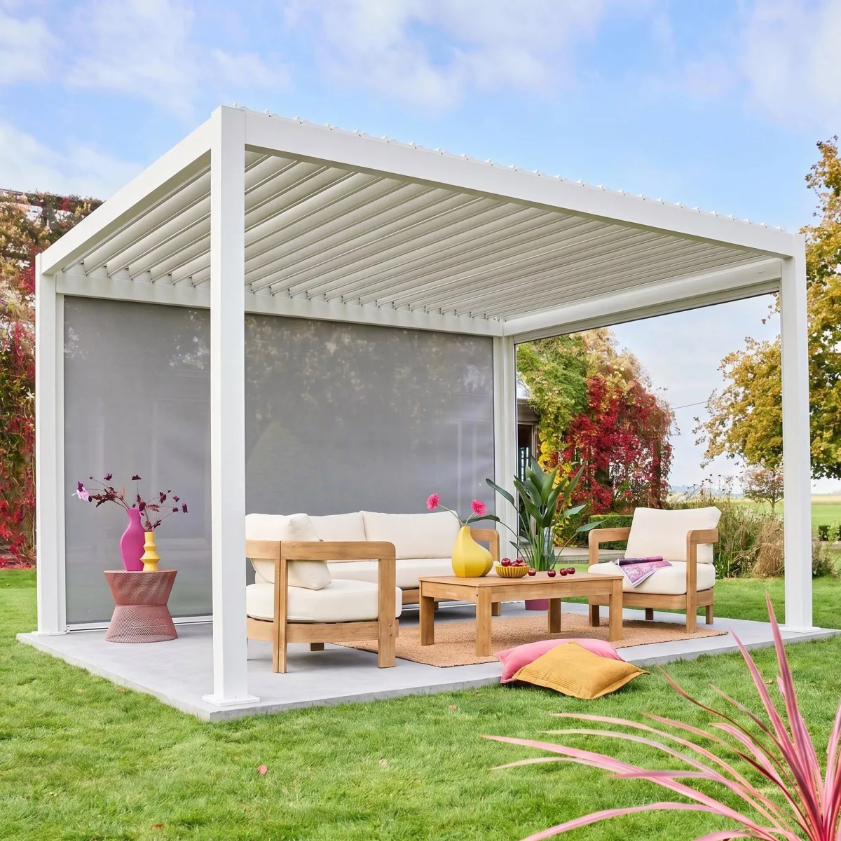 sweeek Pergola bioclimatica 3x4m in alluminio + tenda da sole 4m