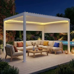 sweeek Pergola bioclimatica 3x4m in alluminio LED + tenda 3m + tenda 4m