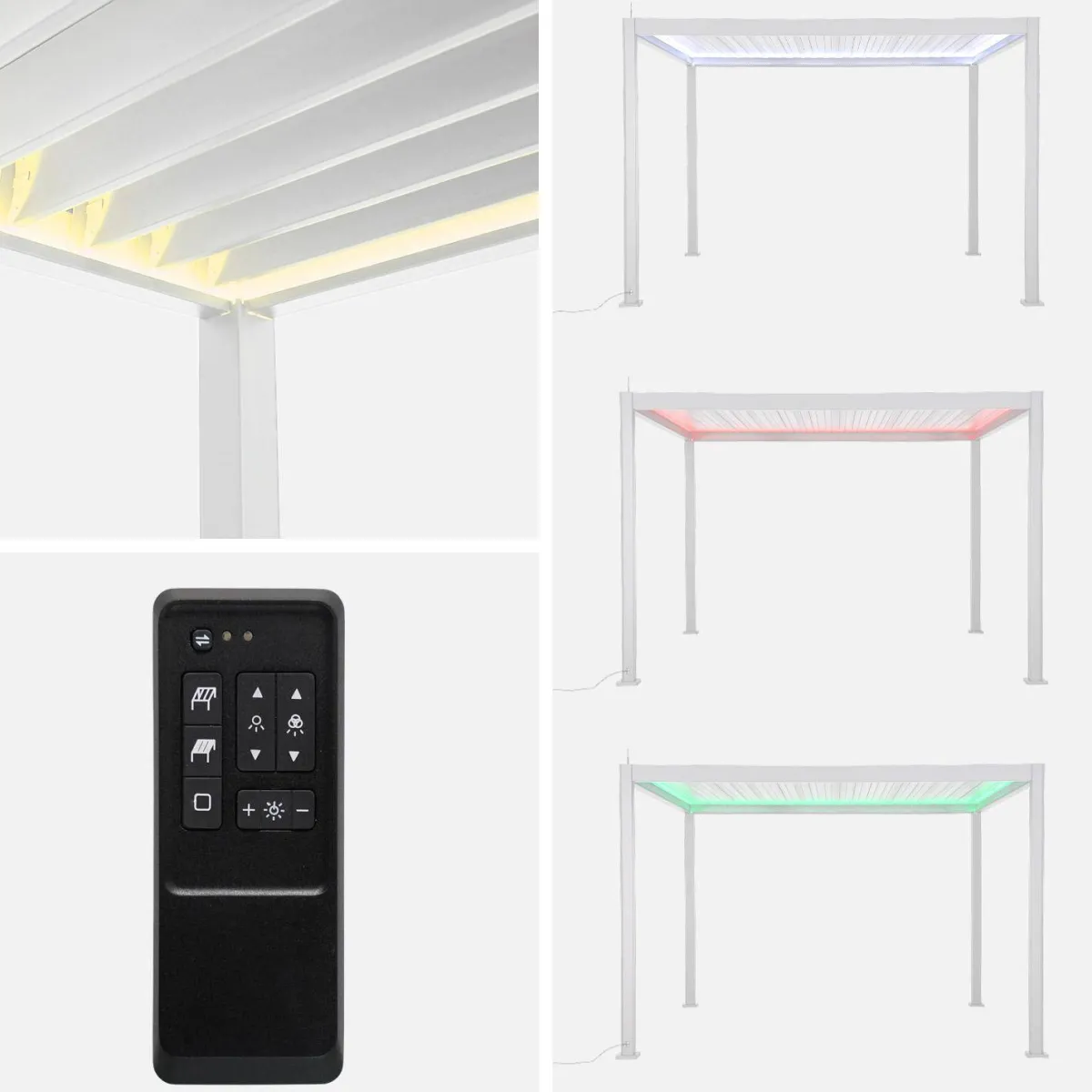 sweeek Pergola bioclimatica 3x4m in alluminio LED + tenda 3m + tenda 4m