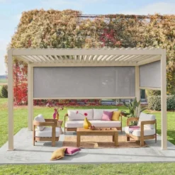 sweeek Pergola bioclimatica 3x4m in alluminio + tenda da 3m + tenda da 4m