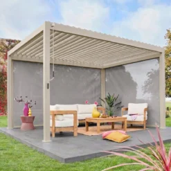sweeek Pergola bioclimatica 3x4m in alluminio + tenda da 3m + tenda da 4m
