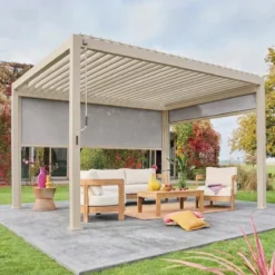 sweeek Pergola bioclimatica 3x4m in alluminio + tenda da 3m + tenda da 4m