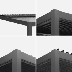 sweeek Pergola bioclimatica 3x4m in alluminio e acciaio + 3 tende 1m con lamelle orientabili