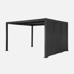 sweeek Pergola bioclimatica 3x4m in alluminio e acciaio + 3 tende 1m con lamelle orientabili