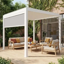 sweeek Pergola bioclimatica 3x3m in alluminio V2 + tenda 3m