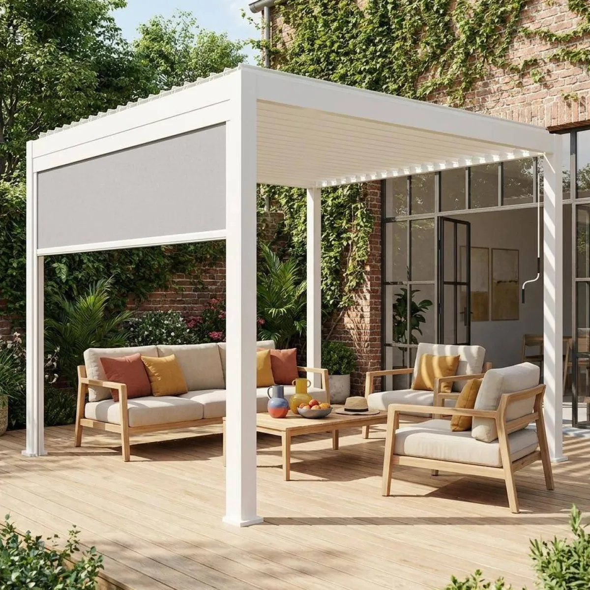 sweeek Pergola bioclimatica 3x3m in alluminio V2 + tenda 3m