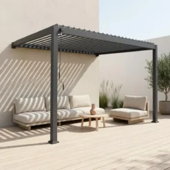 sweeek Pergola bioclimatica 3x4m in alluminio addossata, lame orientabili