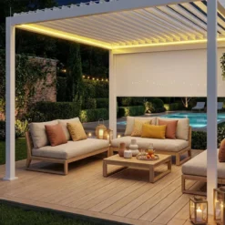 sweeek Pergola bioclimatica 3x4m motorizzata in alluminio LED + tenda 4m
