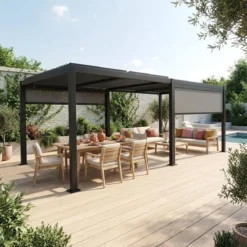 sweeek Pergola bioclimatica 3x6m + 2 tende 3m