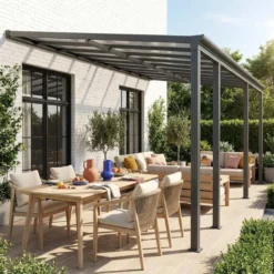 sweeek Pergola carport addossata in alluminio 3x6 m con grondaia