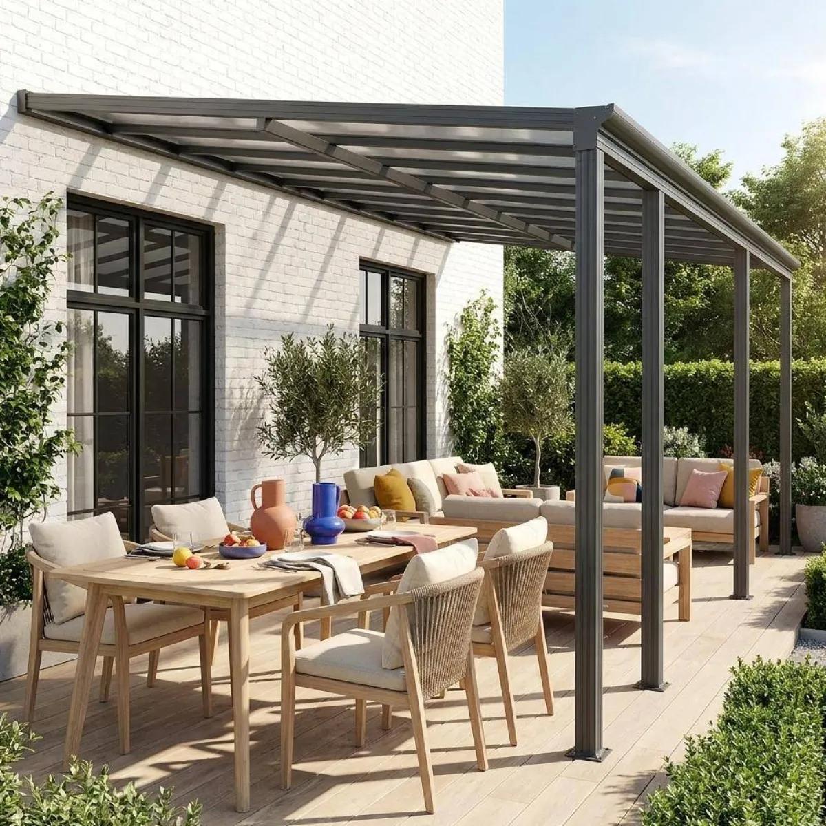 sweeek Pergola carport addossata in alluminio 3x6 m con grondaia