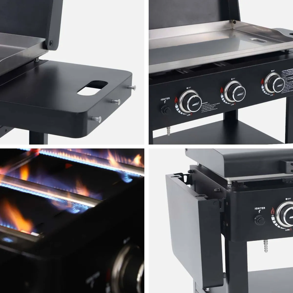 sweeek Piastra plancha a gas a 3 bruciatori con carrello e utensili