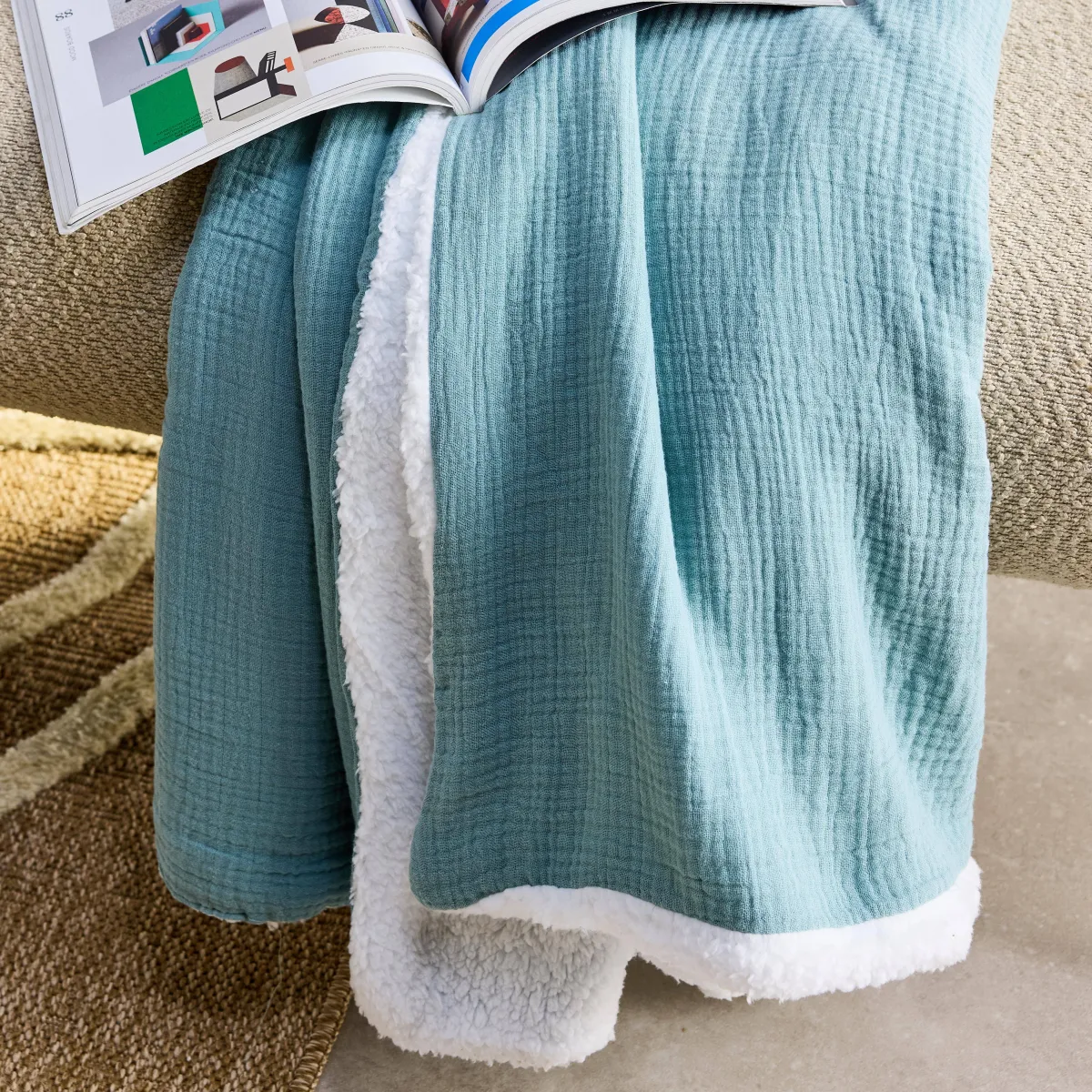 sweeek Plaid Sherpa e mussola di cotone , 170cm