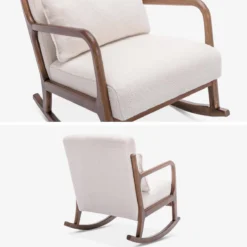 sweeek Poltrona a dondolo scandinava in legno e tessuto bouclé