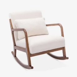 sweeek Poltrona a dondolo scandinava in legno e tessuto bouclé