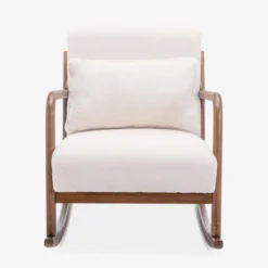 sweeek Poltrona a dondolo scandinava in legno e tessuto bouclé