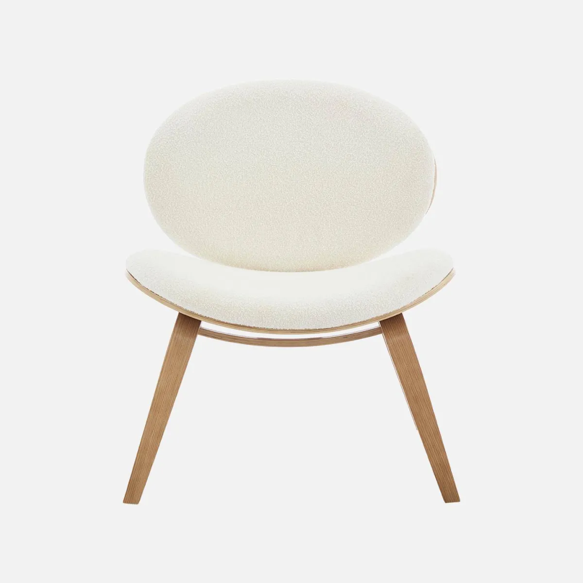 Poltrona con finiture effetto legno curvato e tessuto bouclé
