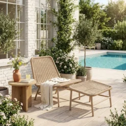 sweeek Poltrona da giardino e poggiapiedi in alluminio e corda
