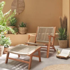 sweeek Poltrona da giardino in legno e corda con poggiapiedi