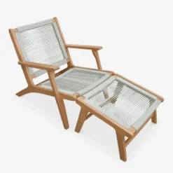 sweeek Poltrona da giardino in legno e corda con poggiapiedi