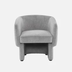 Poltrona in tessuto con schienale e base arrotondata
