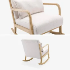 sweeek Poltrona scandinava a dondolo in legno e tessuto bouclé