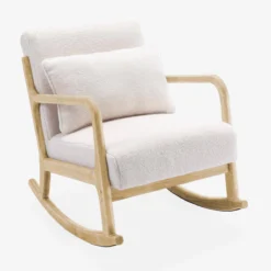 sweeek Poltrona scandinava a dondolo in legno e tessuto bouclé